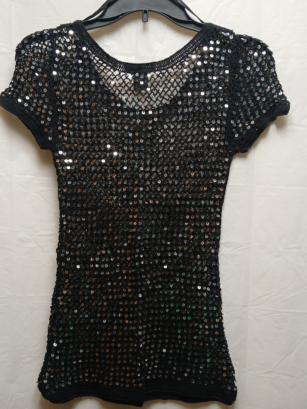 deb Black Sequin Mesh Short Sleeve Top - Picture 8 of 8